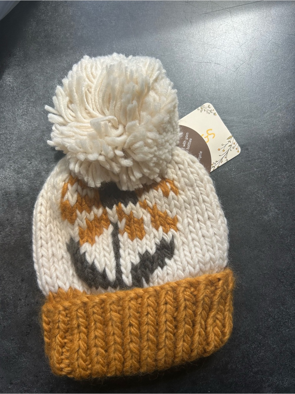 Cozy Cream & Mustard Knit Pom Beanie for baby